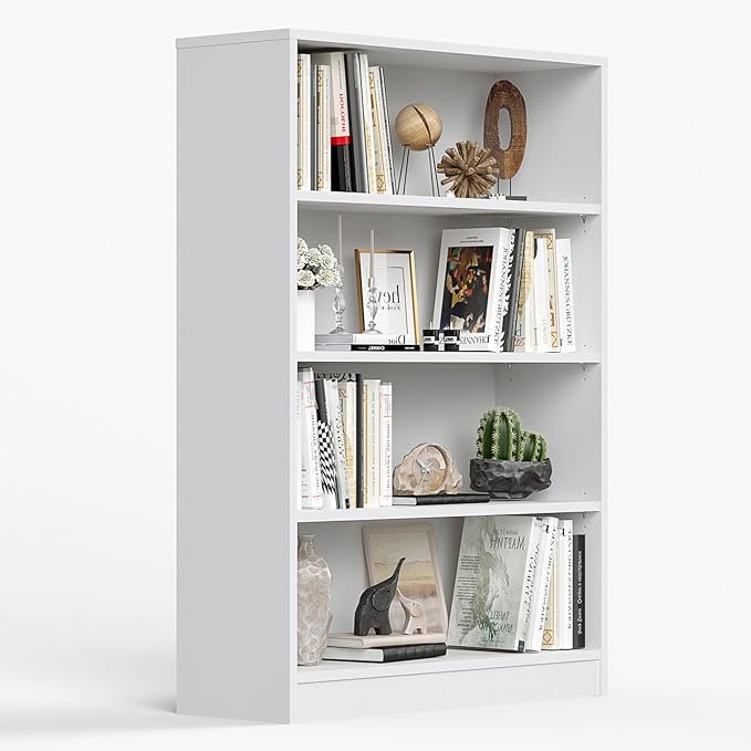 Farini 4 Shelf boockase Display Bookcase Freestanding Wooden Bookshelves for Home Office Living Room,48 Inch Height,White
