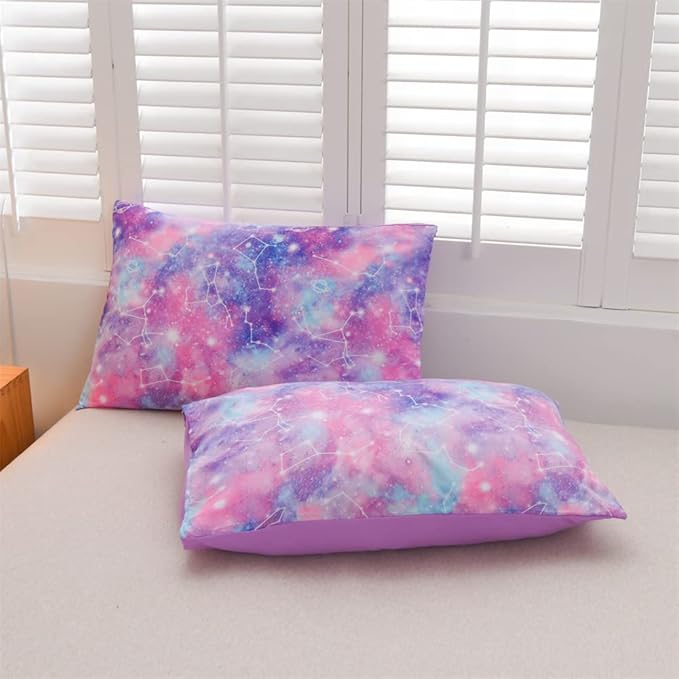 Holawakaka Tie Dye Constellation Print Ombre Comforter Set Full Size Girls Boys Gradient Galaxy Bedding Set (Purple,Full)