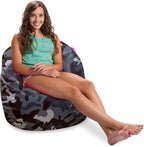 Posh Creations Structured Comfy Bean Bag Chair for Gaming, Reading and Watching TV, Sonoma Lounge, Nylon - Camo Dark and Black Gray