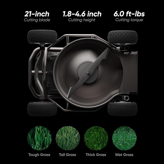 Remote Control Lawn Mower S1 2WD 56V18Ah, Multi-Functions RC Lawn Mower with 1.8-4.6 Inch Cutting Height 21 Inch Real Blade for Mowing 1.12 Acres