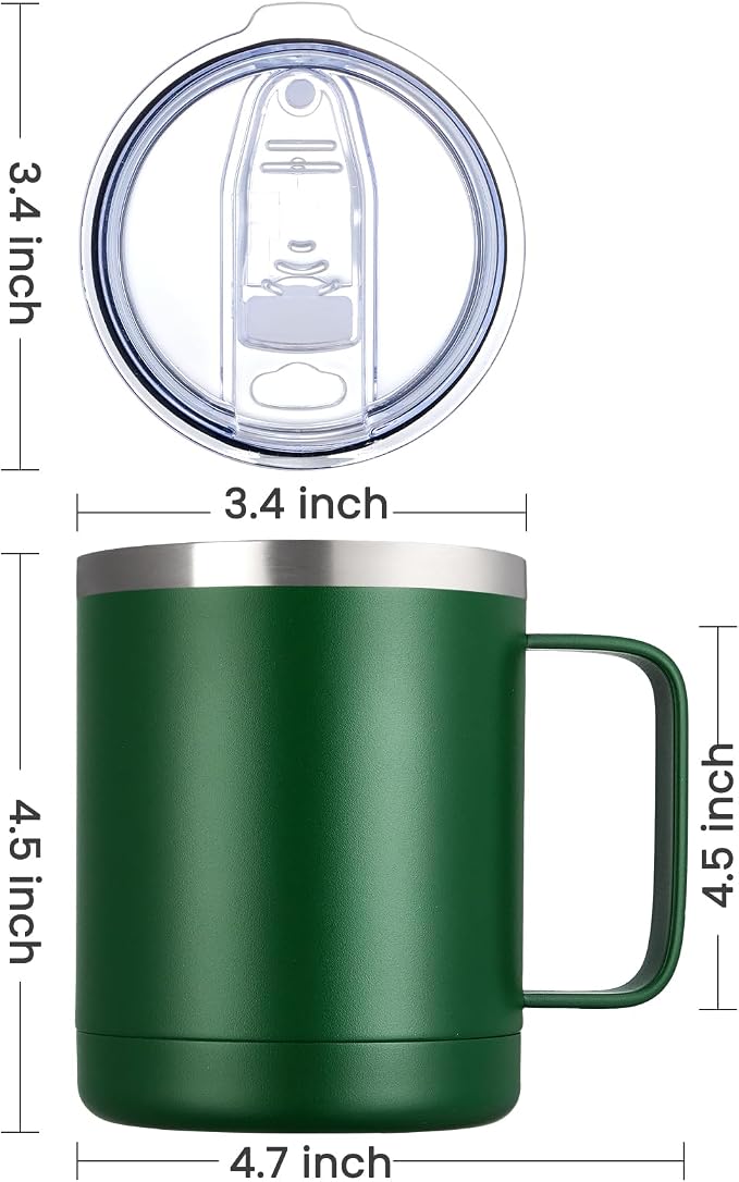 MEWAY 12oz Coffee Mug With Handle and Sliding Lid,Stainless Steel Travel Tumbler Cup with Handle,Double Wall Vacuum Insulated Camping Cup for Hot & Cold Drinks Tea (Forest Green,Set of 1)
