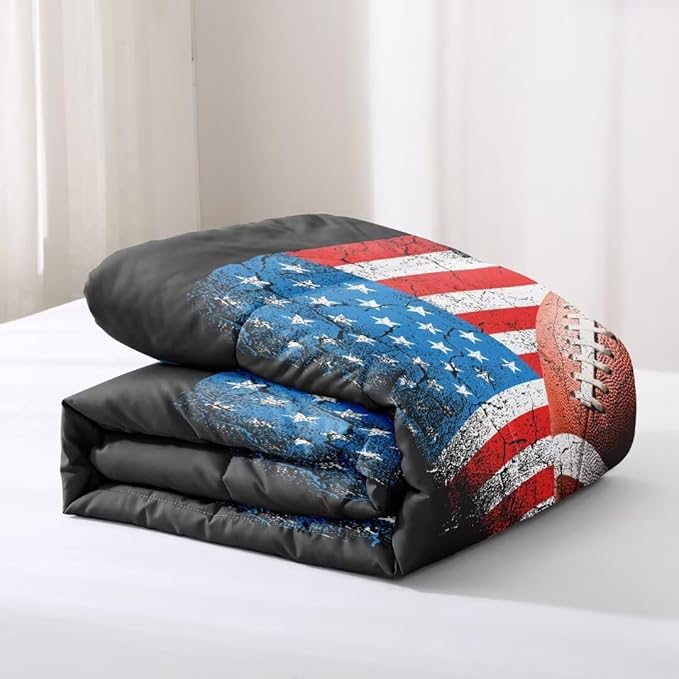 American Football Comforter Set for Boys Teens,Kids Sports Bedding Set Full Size,USA Flag Football Printed Bedroom Sets with 2 Matching Pillow Shams