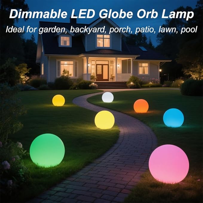 10 In LED Globe Light w/Remote, 16 RGB Colors 4 Modes & 8 Dimmable Brightness LED Ball Light Sphere Lamp, Rechargeable Orb Night Light Waterproof Outdoor Globe Lamp for Home/Yard/Lawn/Party/Pool Decor
