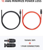 BougeRV 30 Feet 10AWG Solar Extension Cable with Female and Male Connector with Extra Pair of Connectors Solar Panel Adaptor Kit Tool (30FT Red + 30FT Black)