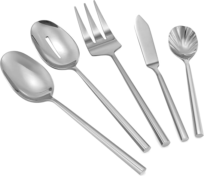 Silverware 45-Piece Flatware Set with Serving Utensils Stainless Steel Thick Heavy Mirror Polished Silver Cutlery Set for Wedding Hotel Restaurant, Service for 8