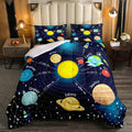 Erosebridal Outer Space Comforter Set Starry Sky Bedding Set Queen Size for Kids Boys Girls Room Galaxy Planet Space Duvet Sets Solar System Cartoon Down Comforter 3 Pieces with 2 Pillow Cases, Blue