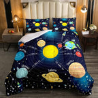 Erosebridal Outer Space Comforter Set Starry Sky Bedding Set Queen Size for Kids Boys Girls Room Galaxy Planet Space Duvet Sets Solar System Cartoon Down Comforter 3 Pieces with 2 Pillow Cases, Blue