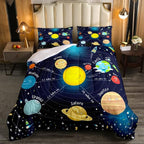 Erosebridal Outer Space Comforter Set Starry Sky Bedding Set Full Size for Kids Boys Girls Room Galaxy Planet Space Duvet Sets Solar System Cartoon Down Comforter 3 Pieces with 2 Pillow Cases, Blue