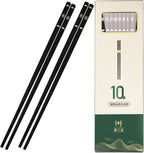 Reusable Fiberglass Chopsticks, 10 Pairs, Non-Slip, Dishwasher Safe (Black) | 9.5 Inch BPA-Free PET + Fiberglass, Heat Resistant To 120°C, For Sushi, Ramen, Noodles & Rice
