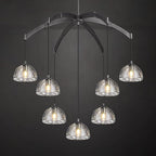 Modern Crystal Chandeliers, Black Round Chandelier for Dining Room, Large Arc Chandelies for Living Room, 7-Light Dining Room Light Fixture 34" Pendant Light Chandelier for Staircase Bedroom