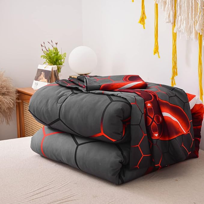 NTBED Game Console Comforter Set for Boys Girls Kids Geometric Lightweight Microfiber Bedding Sets (red, Twin)