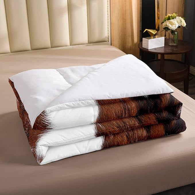 Erosebridal Cowhide Comforter Set for Kids Boys, Cute Brown White Cow Bedding Set Queen Size, Farm Animal Skin Down Comforter Western Cowboy Country Duvet Sets Farmhouse Decoration