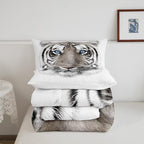 Erosebridal Boys Tiger Comforter Set Queen Size, Wild Animal Print Down Comforter for Boys Girls Teens Adult Bedroom, Grey Tiger Skin Duvet Insert Black White Stripe Bedding Comforters for Bedroom