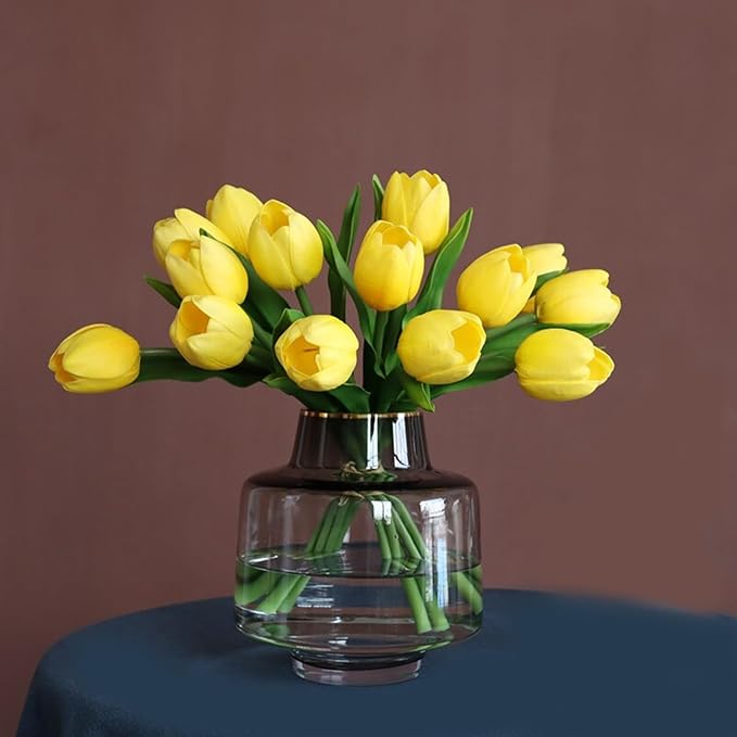 Buart Yellow Flowers Artificial Luxury Big Tulip Valentine's Day Mother's Day Easter Home Kitchen Wedding Decorations(11pcs)