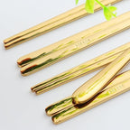 Buyer Star 5 Pairs Gold Flat Chopsticks - Reusable Metal Stainless Steel Chinese Chopsticks Set with Case