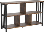 IBF Farmhouse 3 Tier Open Book Shelf, Wood and Metal 5 Cube Storage Organizer, Modern Low Horizontal Bookshelf for Bedroom Living, Long Wide Office Cubby Bookcase with Storage, Rustic Brown, 47 Inch