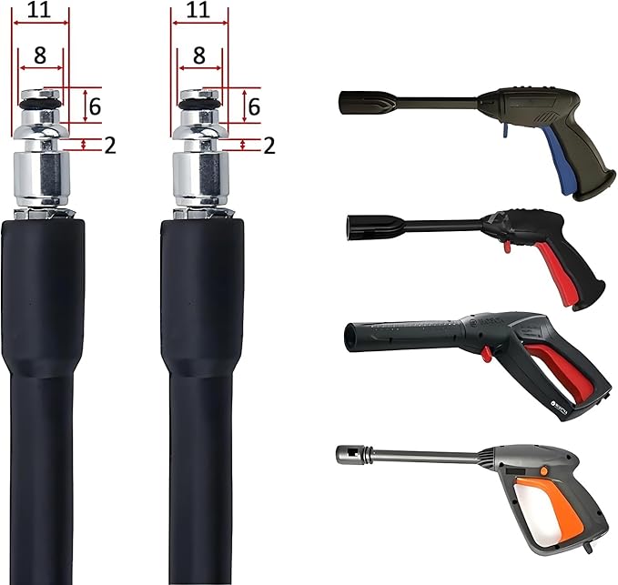 5800PSI/400Bar Ultra Flexible Pressure Washer Hose for Bosch Home Cleaning, 5M-30M High Pressure Extension Tube with Quick-Connect Adapter,(Red/Blue/Yellow/Green/Grey/Orange/Light Blue)(Grey,64FT)