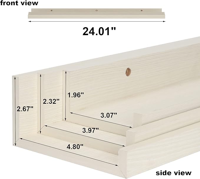 Giftgarden 24 Inch Floating Shelves for Wall, Creamy White Beige Wood-Grain Wooden Shelf Ledge for Bathroom Kitchen Living Room Nursery Bedroom Picture, Set of 3 Different Sizes