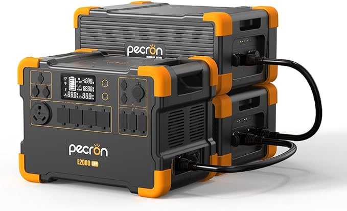 pecron Portable Power Station E2000LFP Expandable 8604Wh with 2xEB3000-24V External Battery LiFePO4 2000W AC Outlets Fast Charging Solar Generator for Home Backup and Outdoor Camping