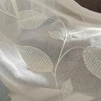 White Rod Pocket Sheer Curtains 96 inches Long Leaves Embroidered Window Curtain Sheer Voile Panels for Living Room & Bedroom, 60x96,Two Panels