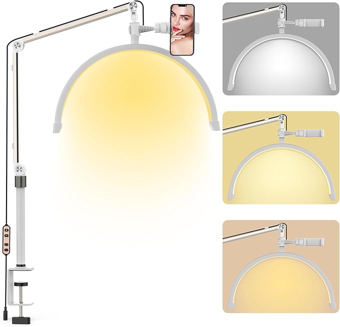 Yofuly Lash Light for Eyelash Extensions, LED Lash Lamp with Phone Holder, Esthetician Light Half Moon Desk Lamp for Nails, Tattoo