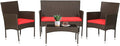 FDW 4 Pieces Wicker Patio Conversation Set Patio Furniture Set with Rattan Chair Loveseats Coffee Table for Outdoor Indoor Garden Backyard Porch Poolside Balcony,Brown Wicker/Red Cushions