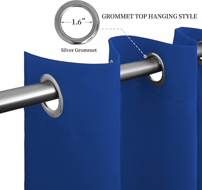 Easy-Going Blackout Curtains for Bedroom, Solid Thermal Insulated Grommet and Noise Reduction Window Drapes, Room Darkening Curtains for Living Room, 2 Panels (52x108 in,Classic Blue)