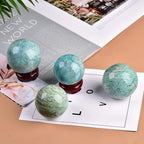 JIC Gem Natural Amazonite Crystal Ball with Wood Stand Gemstone Sphere,Polished Healing Energy Mineral Gemstone Balls for Reiki Chakra Decoration Fengshui (40-50mm)