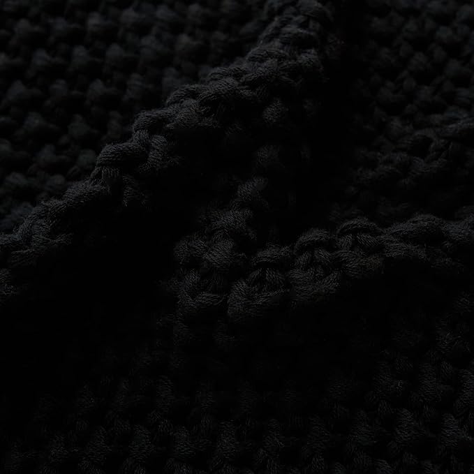 Longhui bedding Chunky Cable Knit Throw Blanket Lightweight Black 100% Organic Cotton Blanket for Sofa Couch Bed Baby Nursery, Rustic Shabby Chic Modern Farmhouse, 51” x 63” Give Laundering Bag