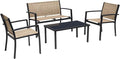 Greesum 4 Pieces Patio Furniture Set Outdoor Conversation Textilene Fabric Chairs for Lawn, Garden, Balcony, Poolside with A Glass Coffee Table, Beige