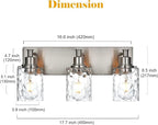 BONLICHT Bathroom Vanity Light Fixtures 3 Lights Modern Wall Sconce Brushed Nickel with Metal Base and Hammered Glass Shade, Industrial Farmhouse Bath Wall Lights for Hallway Kitchen Bedroom