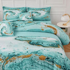 Marble Green Comforter Set Queen,7Pcs Light Green and Gold Comforter,Light Green Tie Dye Bedding Sets Queen Bed in a Bag,Green Marble Comforter Sets,Bedroom Decoration Queen 7Pcs