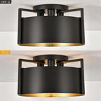 Black Semi Flush Mount Ceiling Light, 15'' Modern Farmhouse Hallway Entryway Light Fixtures Ceiling Mount, 3-Light Rustic Foyer Lighting Fixtures Ceiling lights for Kitchen Island Bedroom Dining Room