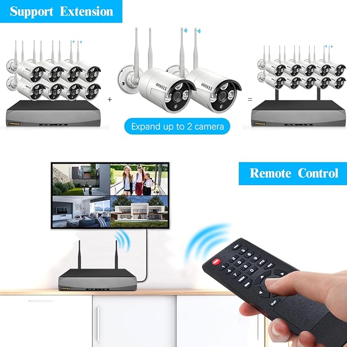(90 Days Storage & Dual Antennas for WiFi Enhanced) AI Human Detected 2K 3.0MP Wireless Security Camera System,OOSSXX 10-Channel NVR HD Outdoor Home Surveillance WiFi Cameras Systems