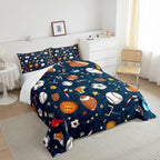 Feelyou Sports Theme Comforter Set 3D Blue Ball Bedding Set Baseball Football Basketball Comforter for Children Kids Boys Girls Microfiber Competitive Games Duvet Set Room Decor Quilt Set Queen Size