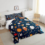Feelyou Sports Comforter Set Blue Ball Bedding Set Baseball Football Basketball Comforter for Kids Boys Girls Competitive Games Duvet Set Room Decor Quilt King Size Boys