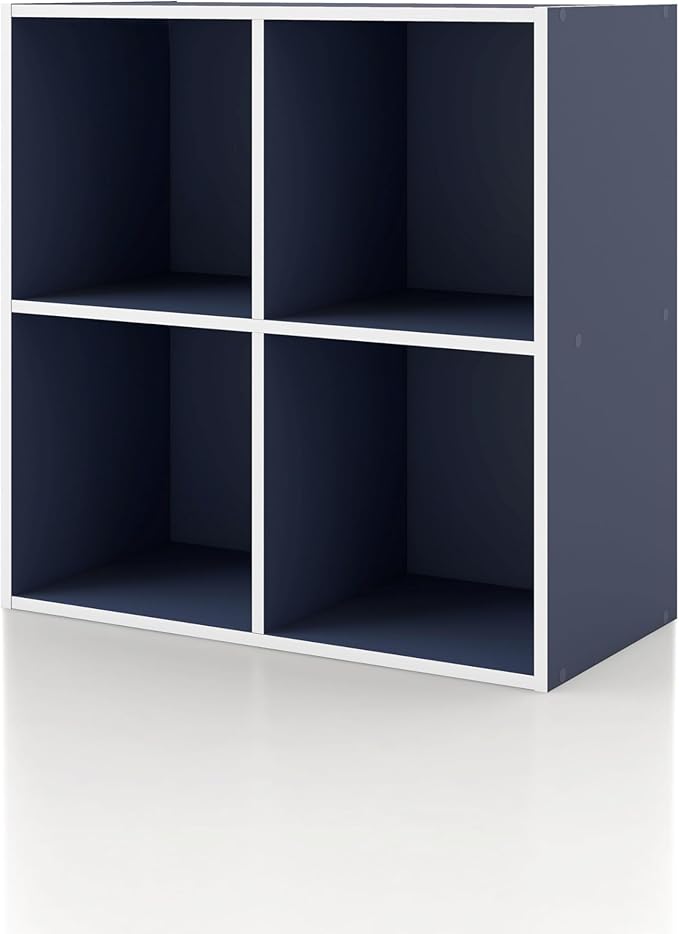 Apexa 4 Cube Storage Organizer Shelves, Stackable Wood Bookcase Fits Cubby Bins for Organization, Dorm Teen Room Decor & Home Office, Steel Blue