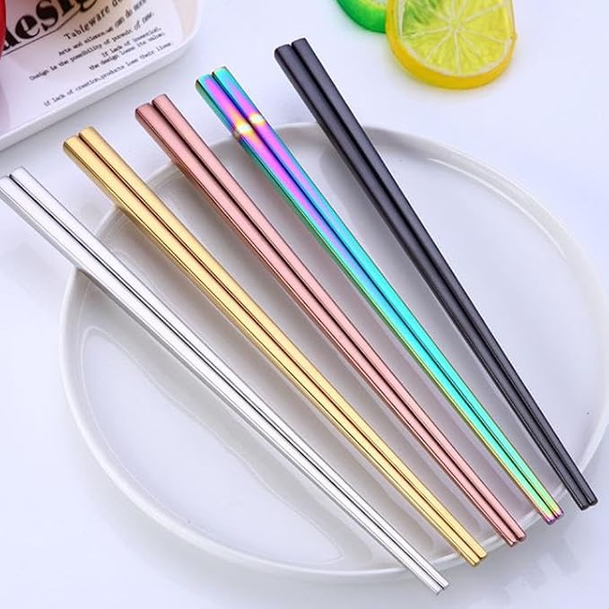 Metal Chopsticks Reusable,4 Pairs Stainless Steel Chopsticks Set for Noodles,Ramen,Sushi,Sashimi, Rice and Asian Special（9 Inches）
