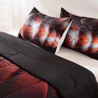 Teens Boys Sports Comforter Set Queen,Basketball Bedding Set for Kids,Sports Orange Basketball Comforter Sets,Black Teenage Boy Bedroom Bed Set 3 Pieces with Pillowcases