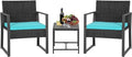 FDW 3 Piece Outdoor Bistro Set Patio Furniture Sets Wicker Patio Chairs Rattan Outdoor Furniture for Backyard Porch Poolside Lawn,Blue Cushion