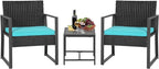 FDW 3 Piece Outdoor Bistro Set Patio Furniture Sets Wicker Patio Chairs Rattan Outdoor Furniture for Backyard Porch Poolside Lawn,Blue Cushion