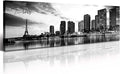 DJSYLIFE Paris Eiffel Tower Skyline Wall Art Black and White Modern City Night View Panoramic Cityscape Picture Paintings Canvas Prints Office Room Home Decoration Artwork Framed 13.8"X47.3"