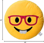 EvZ Official Certified Glasses Girl Emoji Pillow - 32cm Large Soft Plush Smiley Face Smart Emoticon Cushion - Cute Decorative Stuffed Toy for Girls, School Gift, Home & Bedroom Decor (Yellow)
