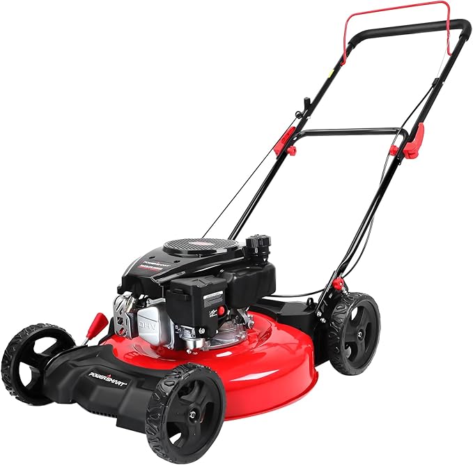 PowerSmart 21 in. Gas Lawn Mower with 144cc OHV Engine, 2-in-1 Push Mower with Mulching & Side-Discharge