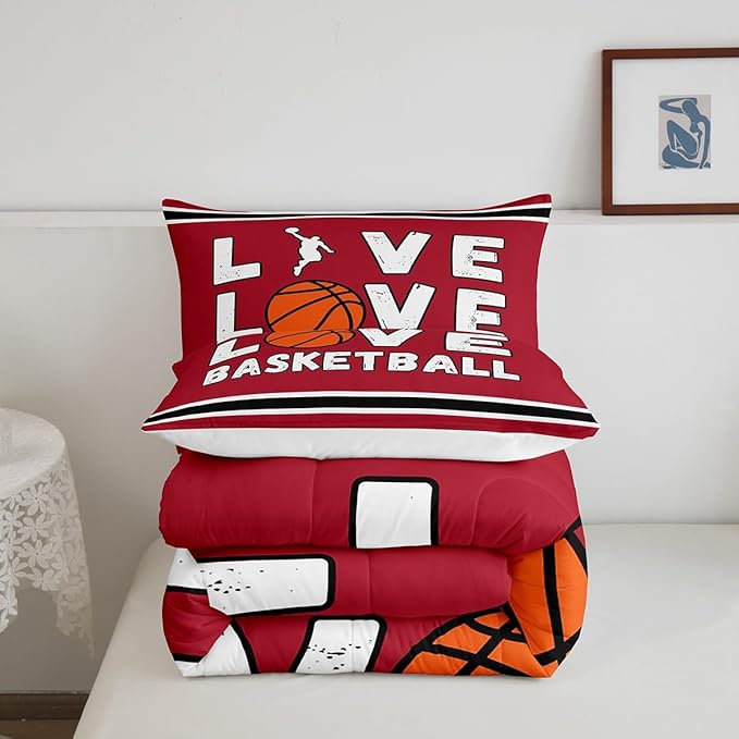Feelyou Basketball Bedding Set Twin Size Gaming Sports Comforter Set for Kids Boys Girls Decor Ball Games Comforter Gift for Basketball Lover Duvet Set Bedroom Quilt Set