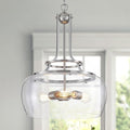 WUZUPS Chandelier Rustic Farmhouse Industrial Round Ceiling Pendant LED Light Fixture Clear Seeded Glass Shade for Dining Room Kitchen Island Foyer Entryway, H 20.9" x W 15.9", Brushed Nickel