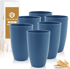 20 OZ Large Drinking Cups, Wheat Straw Cups Set of 6, Unbreakable Plastic Tumblers, Big Kitchen Cups Microwave & Dishwasher Safe Water Glasses for Kitchen, Bathroom, Party - Blue