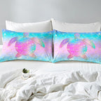 Erosebridal Mermaid Scales Comforter Set for Girls, Tortoise Reptile Bedding Set Queen Size, Sea Turtle Ocean Life Duvet Sets for Kids Children Boys Women, Sweet Girly Down Comforter, Teal Blue