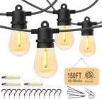 Outdoor String Lights Waterproof 150FT Patio Lights with Shatterproof 2700K Plastic Bulbs String Lights for Outside Bistro Gazebo Pergola Café Market Lights, 3-Pack
