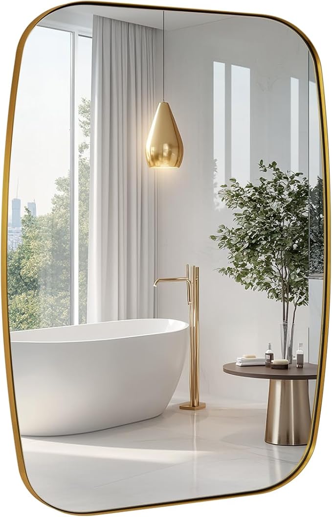 ANDY STAR 30x36” Gold Bathroom Mirror, Oblong Brass Mirror with Stainless Steel Metal Frame, Brushed Gold Oval Vanity Mirror for Over Sink, Modern Anti Rust Wall Mounted